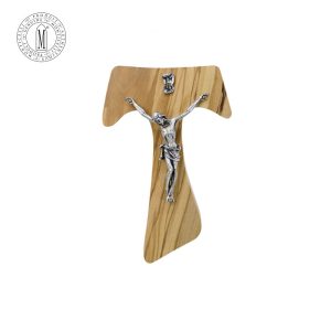 Olive Wood TAU Crucifix 17 cm Silver Antique Pewter Made in Italy