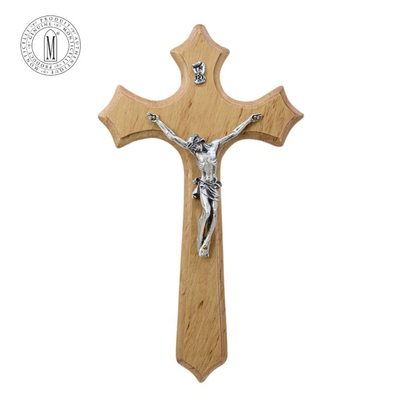 Alder Wood Crucifix 29 cm Silver-Plated Pewter Made in Italy