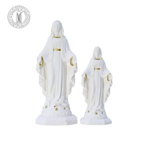 Miraculous Madonna statues in reconstituted marble, 12 cm and 10 cm Catholic figurines made in Italy