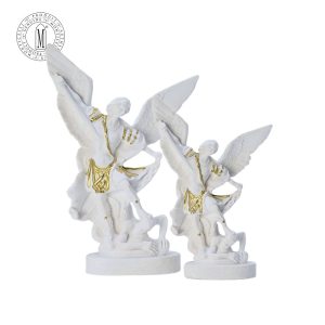 Saint Michael Statues, 12 cm and 9.5 cm Reconstituted Marble with Gold Accents, Made in Italy – ST1991-45MC-BOCM & ST1991-44MC-BOCM