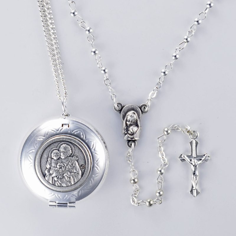 Alpacca necklace Rosary with clasp in Alpacca Metal locket box with chain : Code RE28AL-JO - minimum purchase 4 pcs. Made in Italy