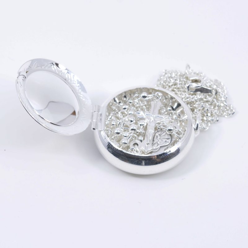 Alternative view of Alpacca necklace Rosary with clasp in Alpacca Metal locket box with chain : Code RE28AL-MC - minimum purchase 4 pcs. Made in Italy