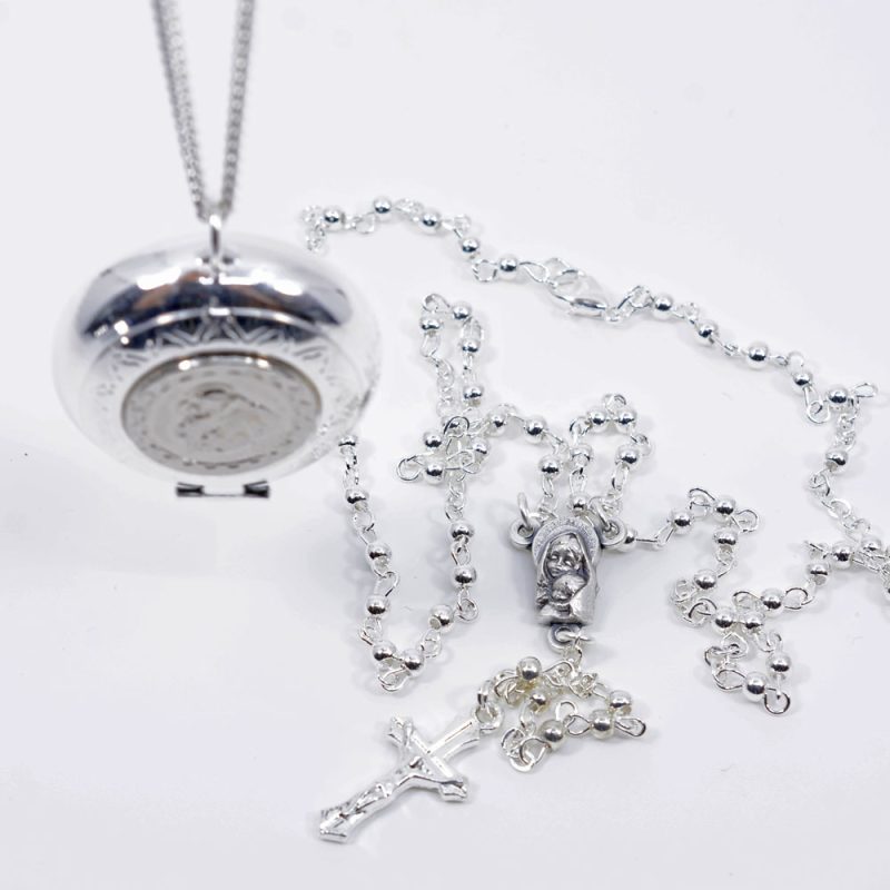 Alternative view of Alpacca necklace Rosary with clasp in Alpacca Metal locket box with chain : Code RE28AL-JO - minimum purchase 4 pcs. Made in Italy