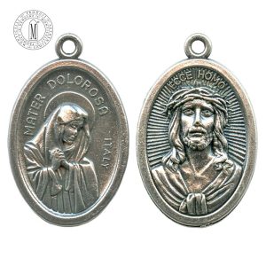 MB07-18 Our Lady of Sorrows and Ecce Homo medal, 22 mm (7/8"), double-sided, antique silver finish, Made in Italy