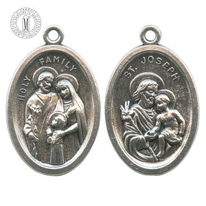 MB09-28 Holy Family medal, 22 mm (7/8"), double-sided with Saint Joseph and Child Jesus, antique silver finish, Made in Italy