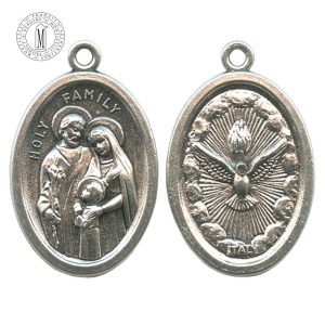MB09-51 Holy Family and Holy Spirit oval medal, mm.22 – 7/8", antique silver finish, Made in Italy