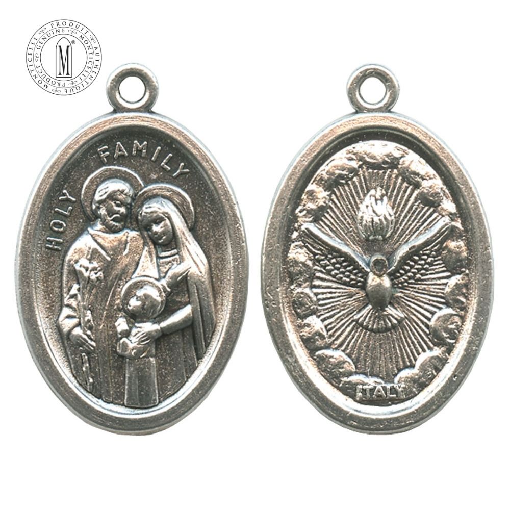 MB09-51 Holy Family and Holy Spirit oval medal, mm.22 – 7/8", antique silver finish, Made in Italy