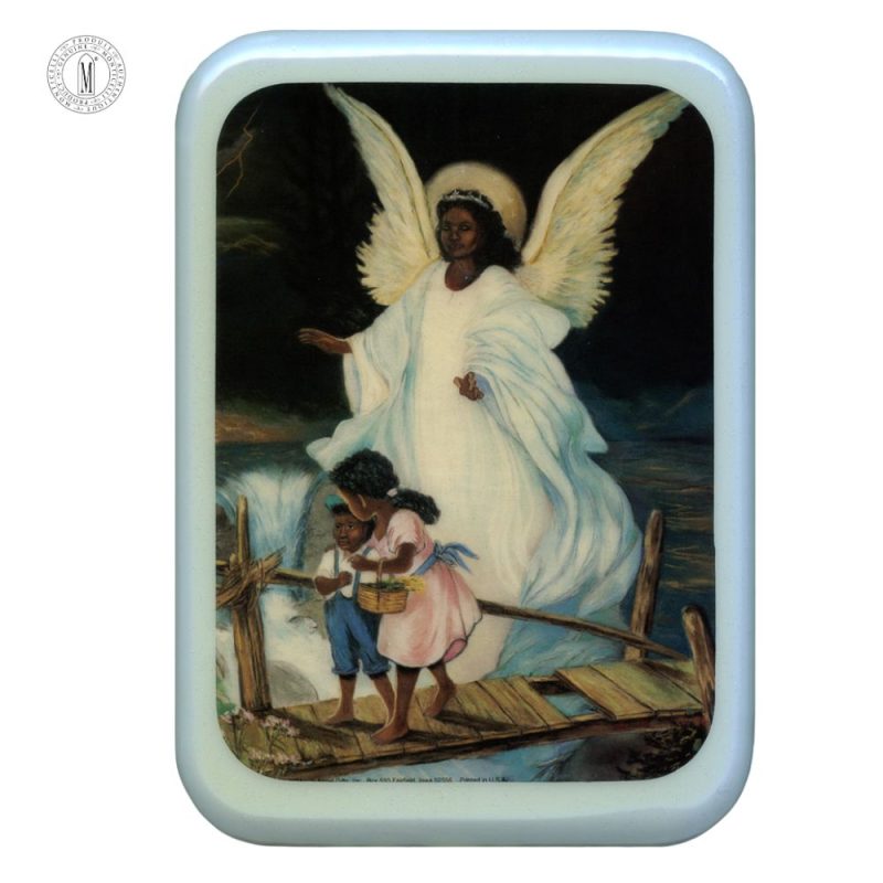 PL26B – Black Guardian Angel Religious Plaque – Resin Coated Wood – 29 x 21 cm (11½ x 8¼”) – Made in Canada
