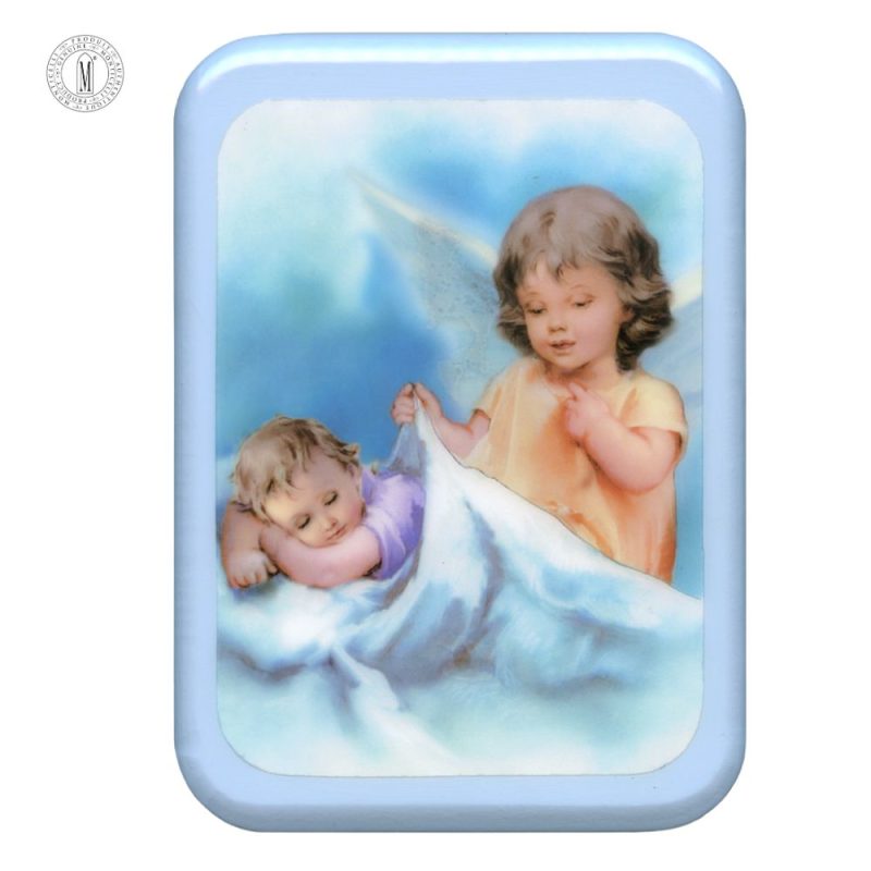 PL27B – Guardian Angel Looking Over Boy Religious Plaque – Resin Coated Wood – 29 x 21 cm (11½ x 8¼”) – Made in Canada