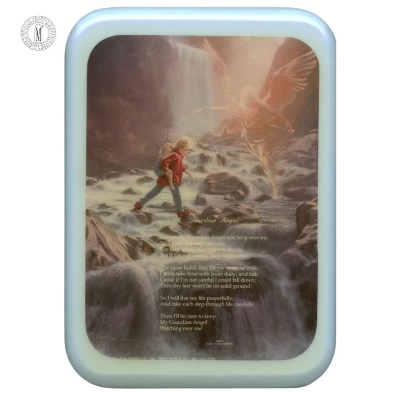 PL28B – Guardian Angel Boy Religious Plaque – Resin Coated Wood – 29 x 21 cm (11½ x 8¼”) – Made in Canada