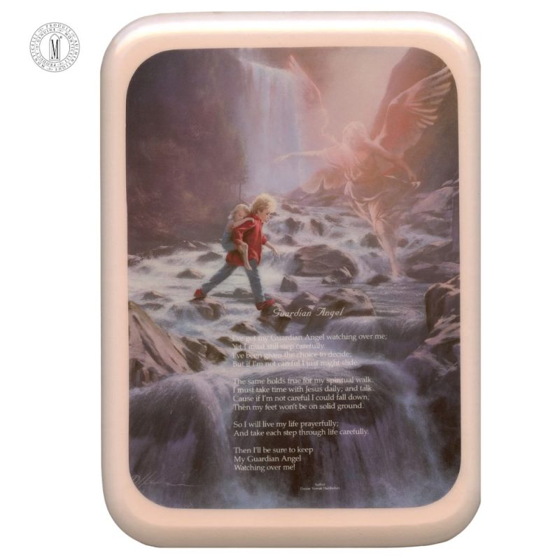 PL28P – Guardian Angel Girl Religious Plaque – Resin Coated Wood – 29 x 21 cm (11½ x 8¼”) – Made in Canada