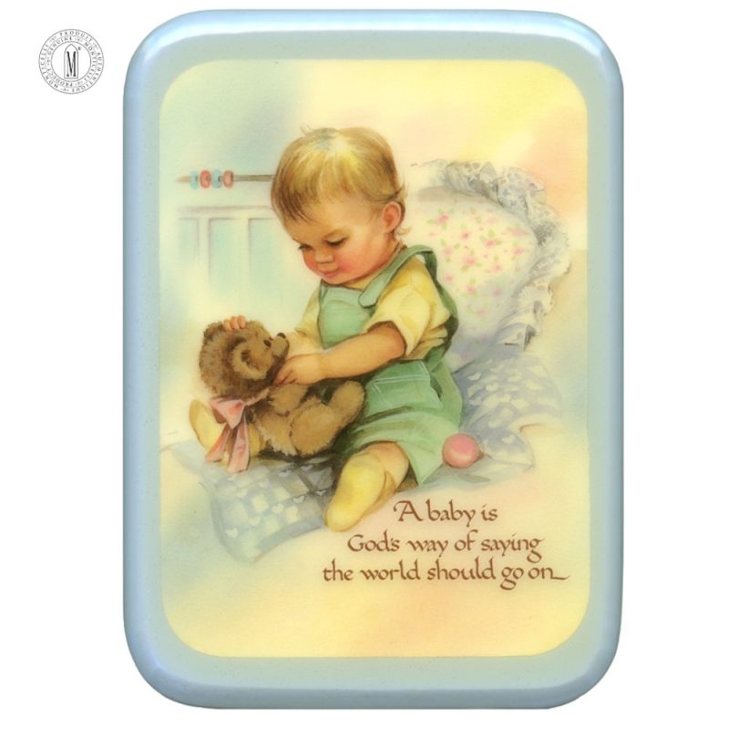 PL30B – Baby Boy Religious Plaque – Resin Coated Wood – 29 x 21 cm (11½ x 8¼”) – Made in Canada