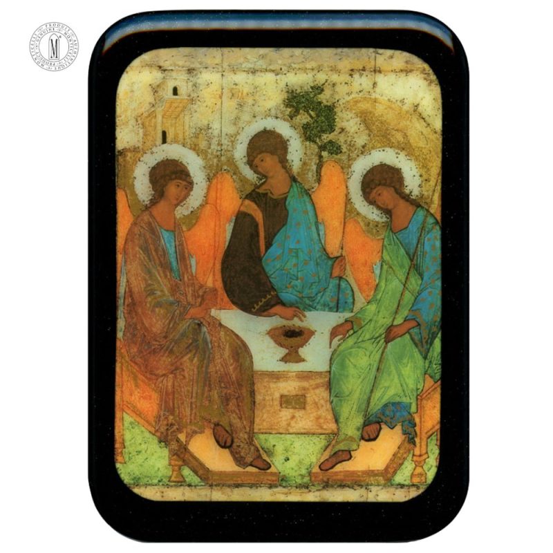 PL46 – Holy Trinity by Rublev Religious Icon Plaque – Resin Coated Wood – 29 x 21 cm (11½ x 8¼”) – Made in Canada