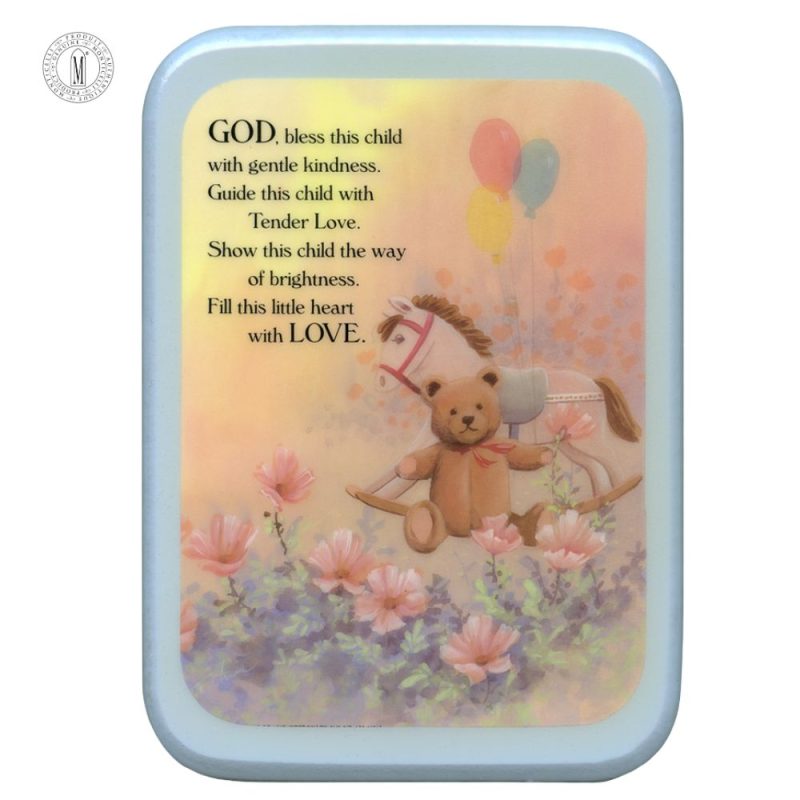 PL50B – Teddy Bear Boy Religious Plaque – Child Blessing – Resin Coated Wood – 29 x 21 cm (11½ x 8¼”) – Made in Canada