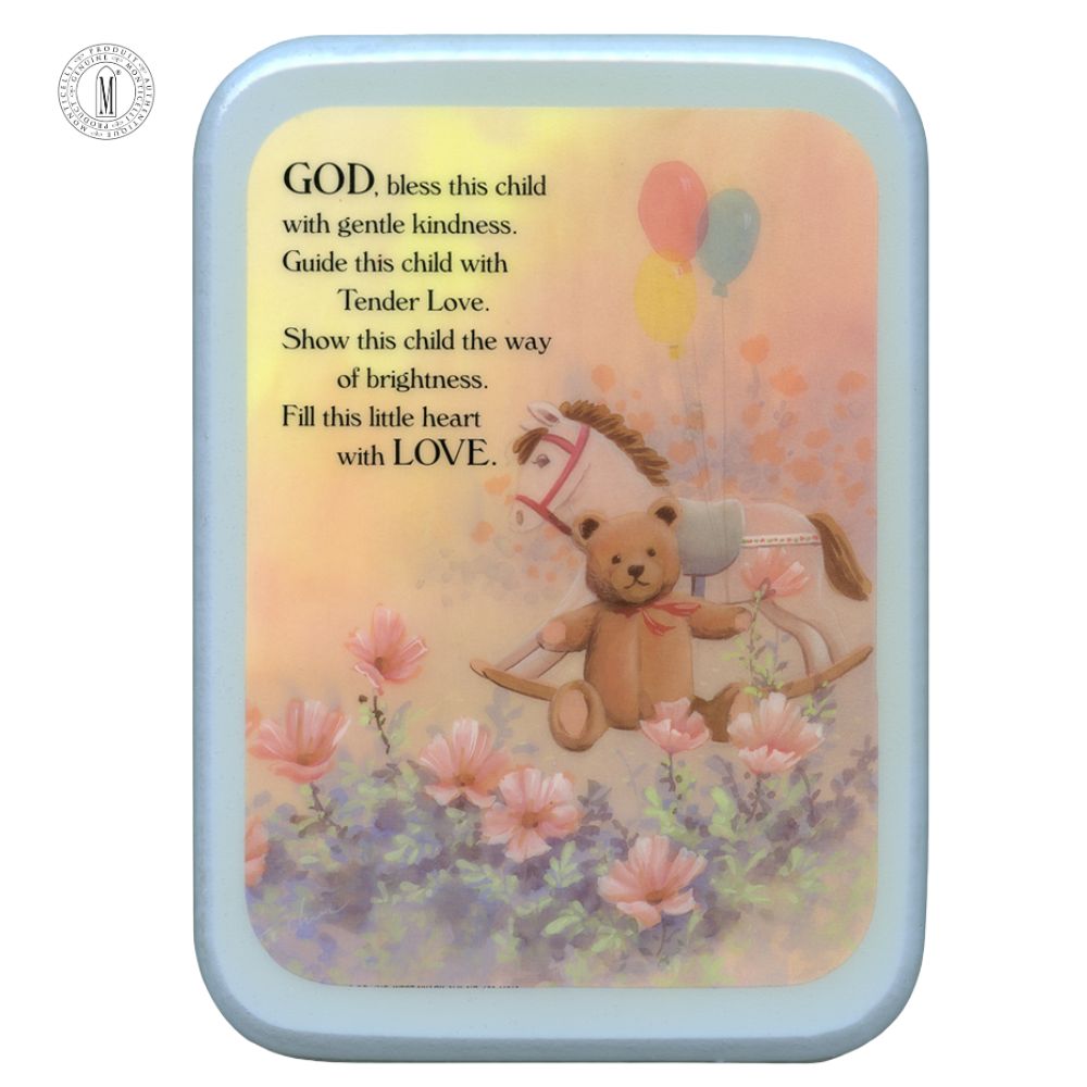 PL50B – Teddy Bear Boy Religious Plaque – Child Blessing – Resin Coated Wood – 29 x 21 cm (11½ x 8¼”) – Made in Canada