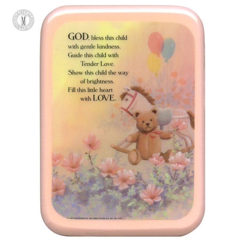PL50P – Teddy Bear Girl Religious Plaque – Child Blessing – Resin Coated Wood – 29 x 21 cm (11½ x 8¼”) – Made in Canada